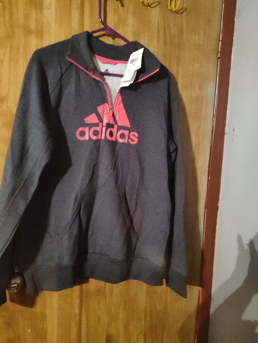adidas Charcoal Gray Half-Zip Pullover with Pink Logo